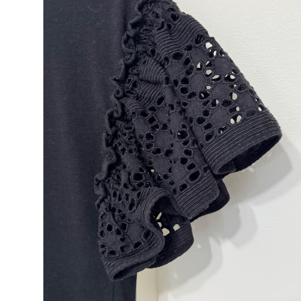 AllSaints Trixi Ruffle Eyelet Sleeve T-Shirt XS Black - Picture 3 of 7